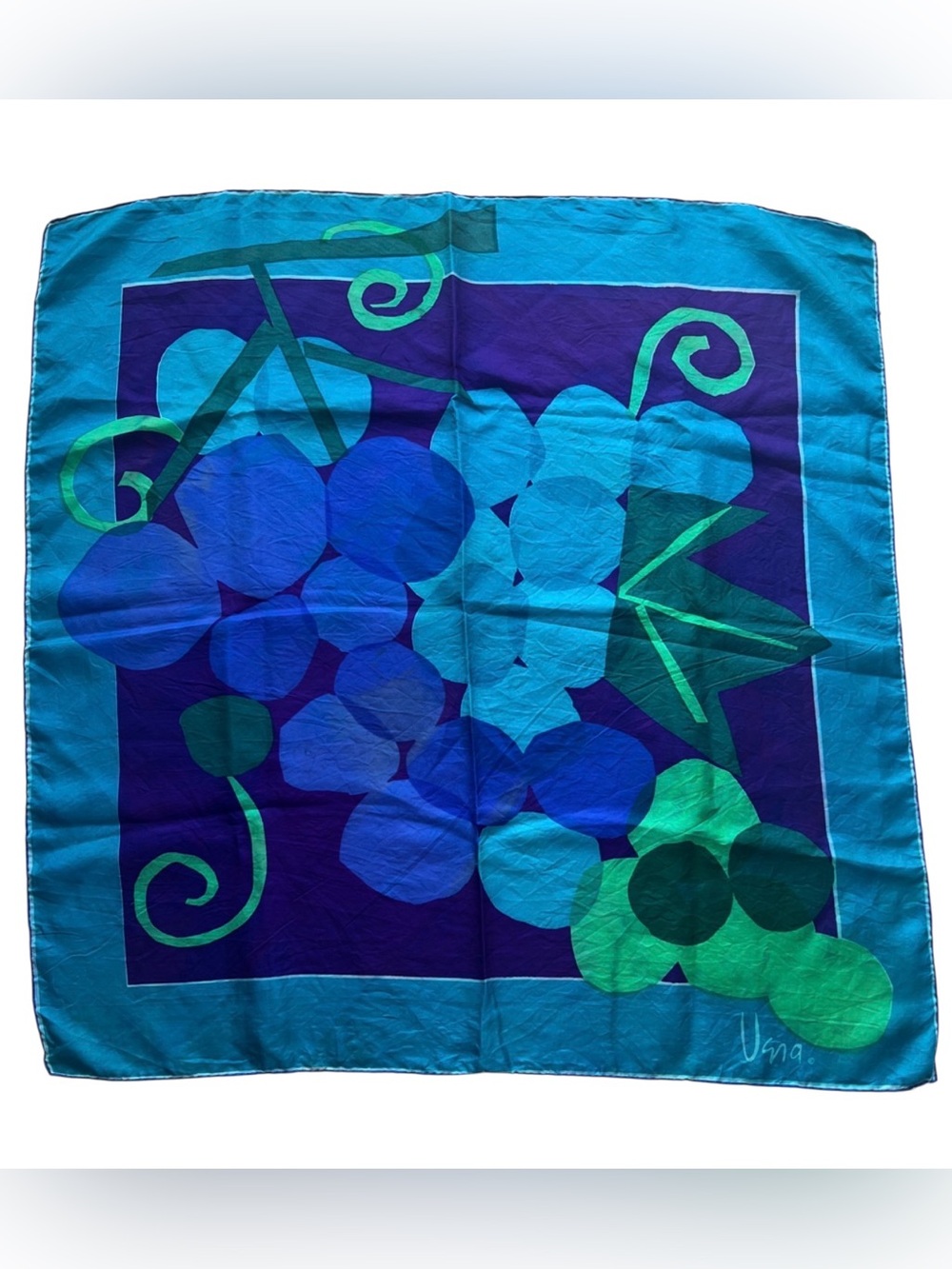 Vintage Vera Neumann floral Blue & purples Graphic 100% Silk Scarf 26” Sq scarf